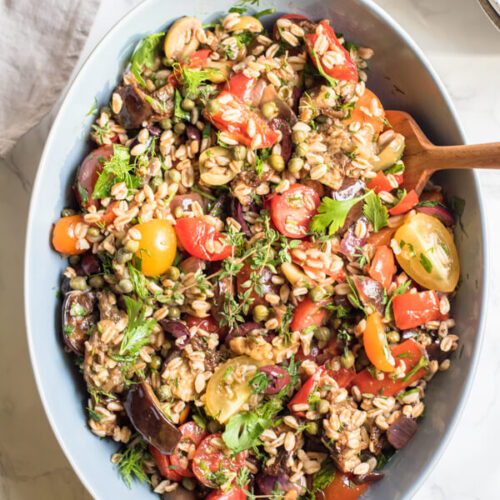 Eggplant & Roasted Tomato Farro Salad Recipe